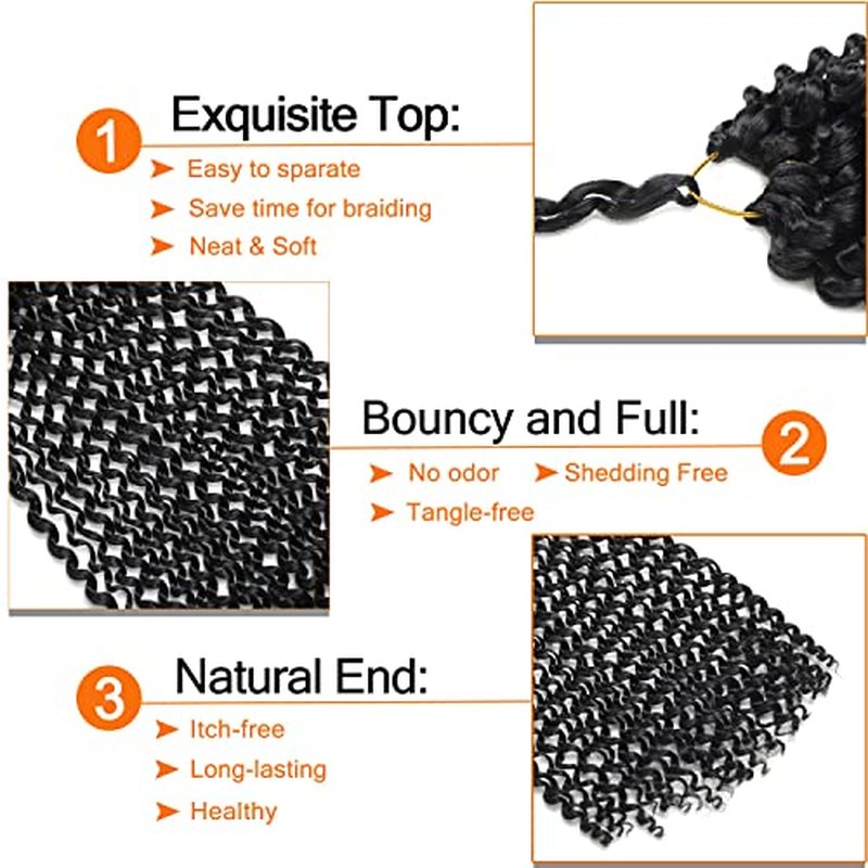 Passion Twist Hair 14 Inch 6 Packs Black Water Wave Crochet Hair for Passion Twists Bohemian Braiding Protective Style Hair Extensions (6 packs,14 inch,1B#)