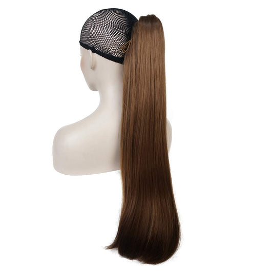 Lydell 24" Long Straight Styled Clip In Claw Ponytail Hairpiece Synthetic Hair Extension with a jaw/claw clip (Golden Brown)