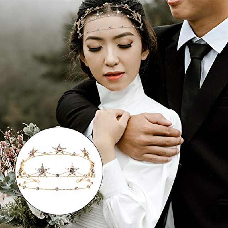 Beaupretty Bling Rhinestone Star Crown, Star Crystal Tiara and Crown Bridal Headpiece Alloy Hairband Wedding Jewelry for Women Girls, Golden