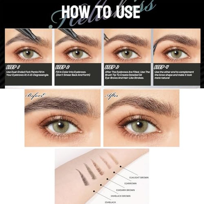 Hello Kiss Microblading Eyebrow Pen, Hello Kiss Liquid Eyebrow Pen, Curved Eyebrow Pen, Trailott Eyebrow Pen, Hellokiss Microblading Eyebrow Pen, Magical Curved Brow Pen (5Pcs Mixed)