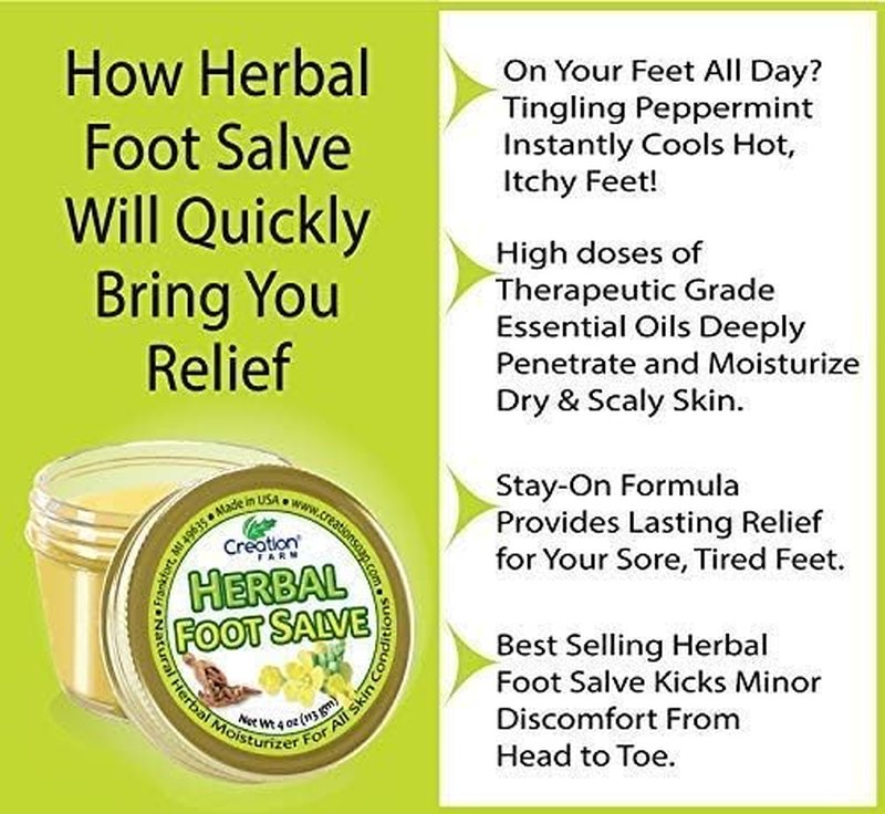 Creation Farm Foot Salve Herbal Balm Cream - Balsamo pomada crema herba de Los pies featuring Peppermint, Tea Tree plus 10 botanicals