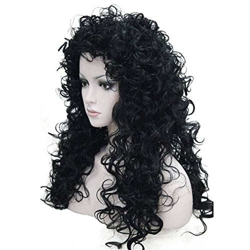 Aimole Synthetic Heat Resistant Black Hair Long Curly Wigs Cosplay Women Wig(1-Black)
