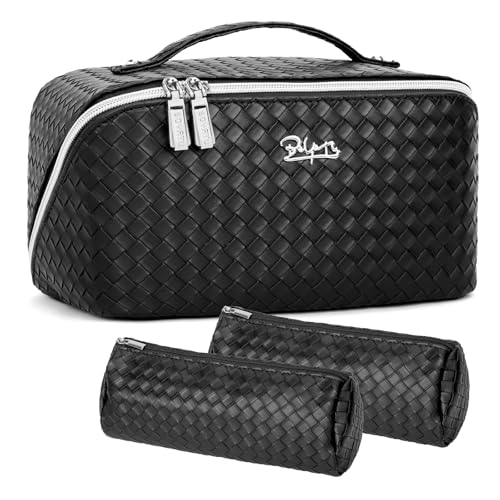 BOYATU Makeup Bag Travel Cosmetic Case: Large Capacity Woven Cosmetic Bag Organizer - Portable Toiletry Bags with Handle for Women 1-Z-Olive