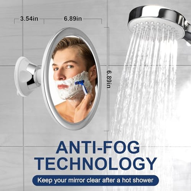 10X Magnifying Shower Mirror for Shaving and Make-up, Shatterproof Bathroom Mirror, Shower Mirror with Silicone Suction Cups, 360° swivelling