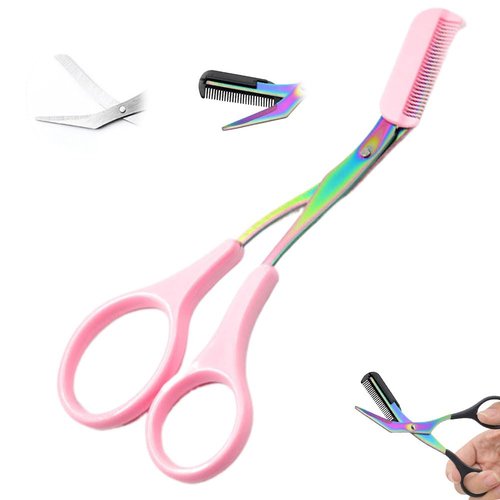 Eyebrow Trimmer Scissors for Women, 2025 New Eyebrow Scissors with Comb, Non-Slip Eyebrow Cutter Hair Removal Eyebrow Scissors Makeup Tool for Men Women (Pink)
