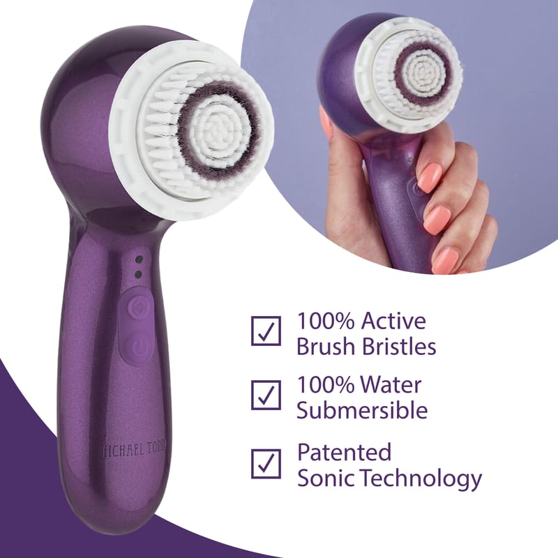 Michael Todd Beauty – Soniclear Petite – Facial Cleansing Brush System – 3-Speed Powered Exfoliating Face Brush, Purple Metallic