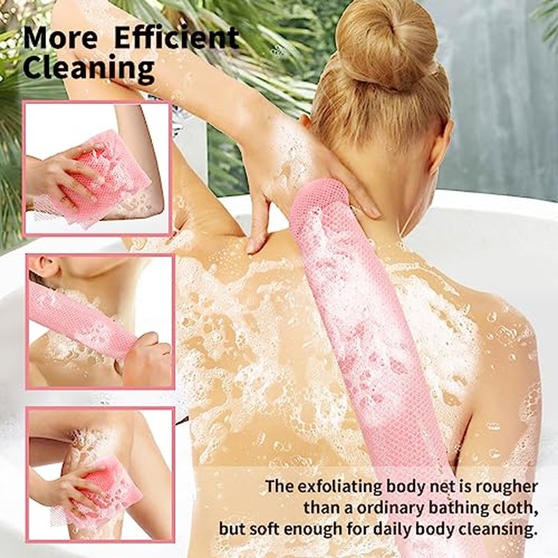 FARMOGA African Exfoliating Net African Bath Sponge African Net Long Net Bath Sponge African Wash Net Shower Body Scrubber Back Scrubber Skin Smoother(3pcs Brown,Beige,Blue)