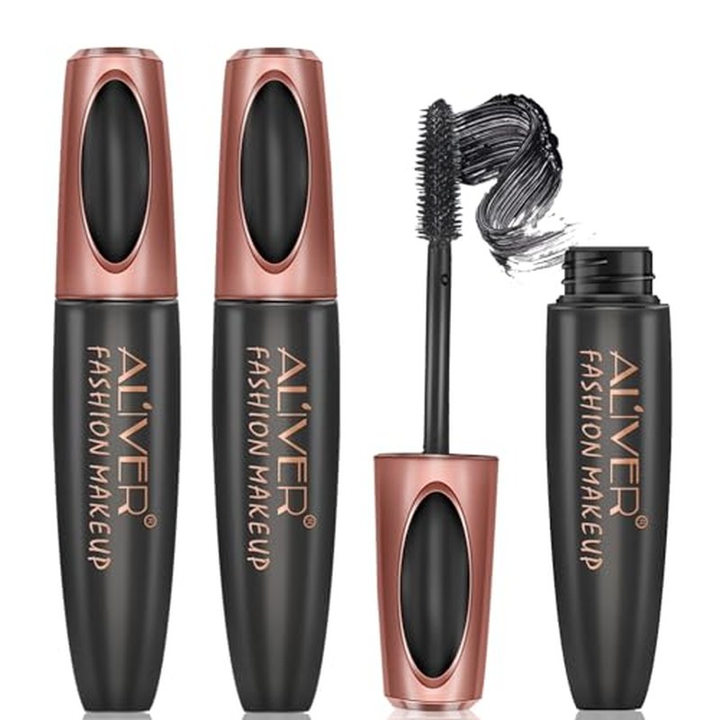 Waterproof Mascara Black, 2 Pack Mascara Volume and Length, 4D Silk Fiber Mascara Black, Long-Lasting Lengthening Amazing Lashes Mascara, Feathery Soft Full Lashes Big Eyes