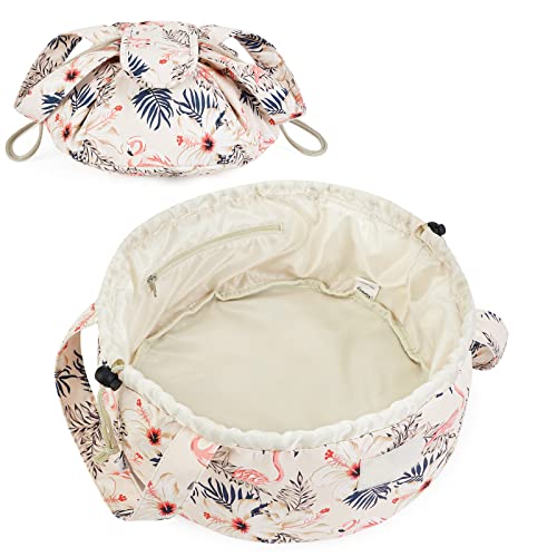 Barrel Drawstring Checkered Makeup Bag Large Cosmetic Bag Make up Bags Toiletry Organizer for Women (Light Checkerboard) (Patent)