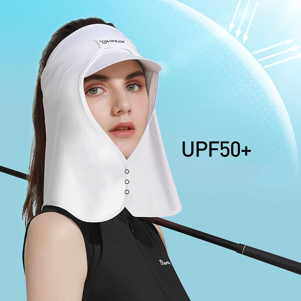 Unisex Sun Protection Golf Neck Shade Cap Drape UPF 50+ Cooling Face Covering (White)