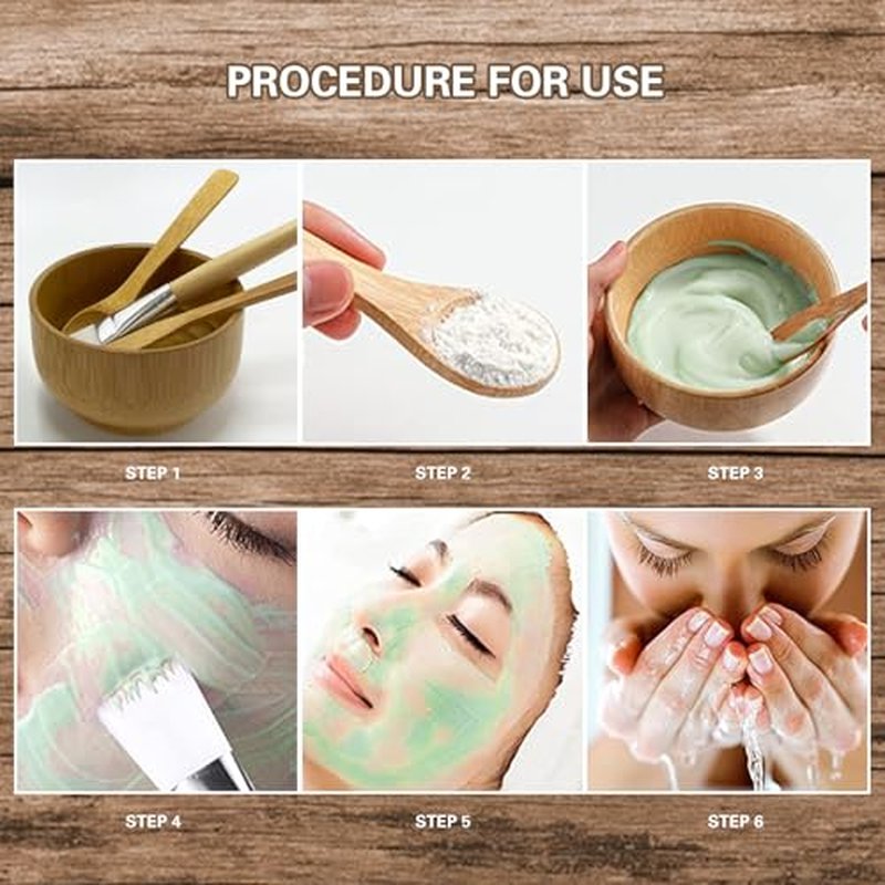 HLYYCC Face Mask Mixing Bowl Set Bamboo,4 Pack Diy Facial Tools For Skin Care,Bentonite Clay Mixing Bowl With Facial Mask Bowl,Spatula,Spoon,Brush Applicator,Facial Esthetician Supplies(10.14oz)