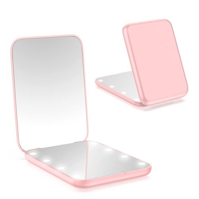 wobsion Small Mirror with Lights,LED Compact Makeup Mirror,1x/3x Mini Travel Mirror with Magnification,Portable Hand Held Mirror for Purse,Pocket,Gifts for Girls,Pink