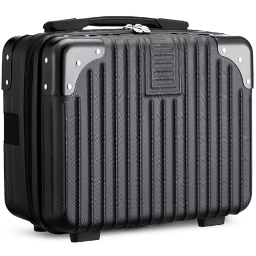 Noverlife Portable Hard Shell Cosmetic Travel Case 12 Inch, Mini Travel Hand Luggage with Elastic Band Travel Makeup Case, Small Makeup Carrying Suitcase for Train Cosmetic Bag Travel Camping - Black