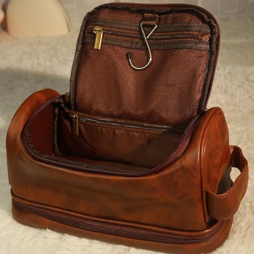 Sparklove Toiletry Bag for Men, Large Leather bathroom accessories, Travel Essentials Dopp kit, Gifts for Father, Dad, Boyfriend, Grandpa, Shaving Kit for Men Bag
