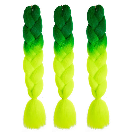Xiaofeng Colorful Ombre Braiding Hair Extensions 24 Inch 3 Packs High Temperature Jumbo Crochet Braiding Hair for Box Twist Braids (24 Inch (Pack of 3), Peak green to Yellow green)