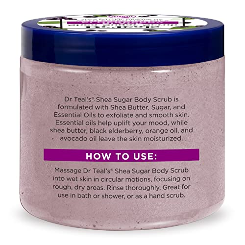 Dr Teal's Shea Sugar Body Scrub, Black Elderberry with Essential Oils, 19 oz (Pack of 3) (Packaging May Vary)