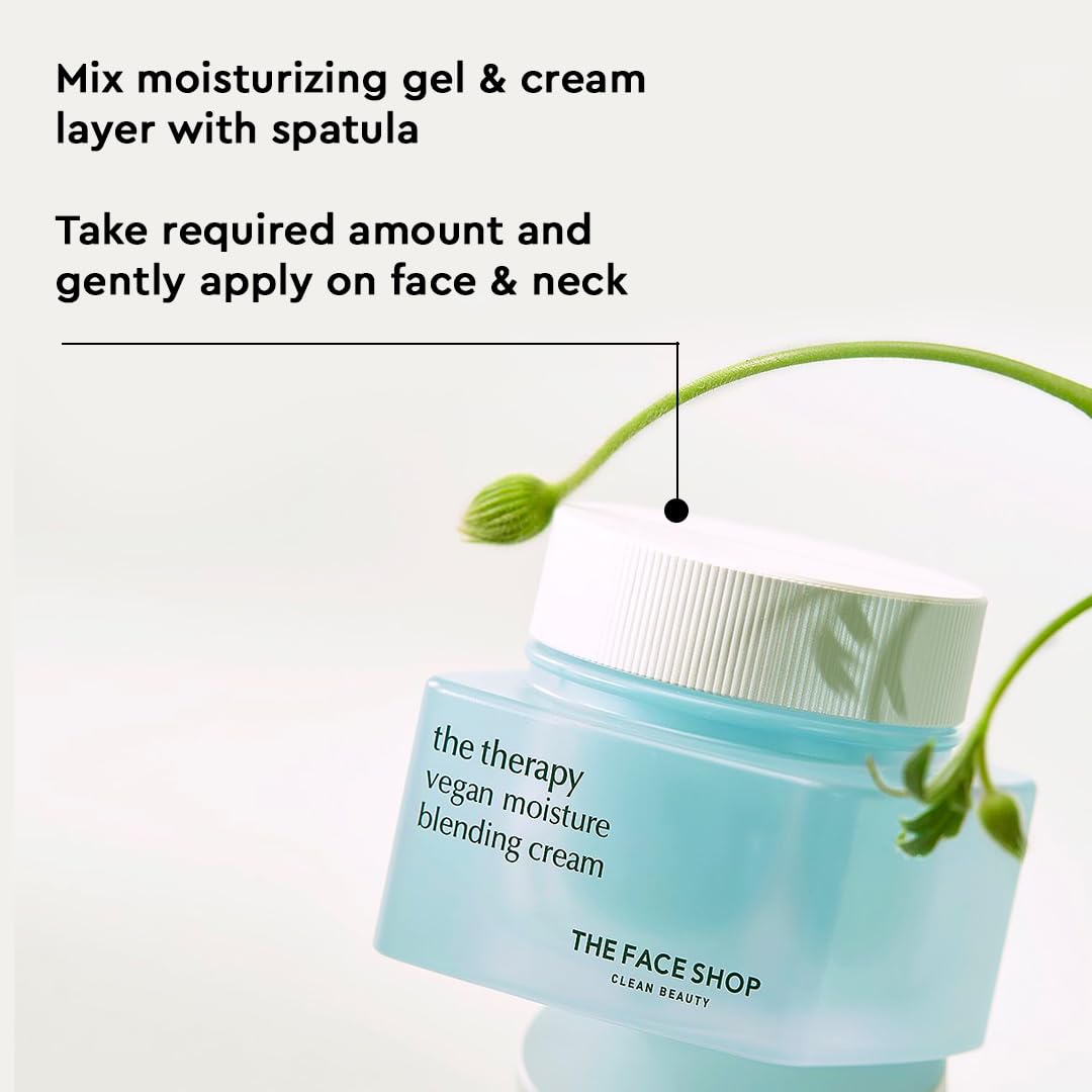 The Face Shop The Therapy Vegan Moisture Blending Cream | Vegan Moisturizer | Cooling | Hydrating | Skin-Friendly | 2-in-1 Gel & Cream | K-Beauty