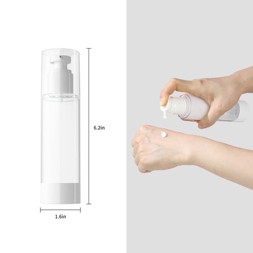 LONGWAY 2.7Oz 80ml Clear Airless Cosmetic Cream Pump Bottle Travel Size Dispenser Refillable Containers/Foundation Travel Pump Bottle for Shampoo (Pack of 6)