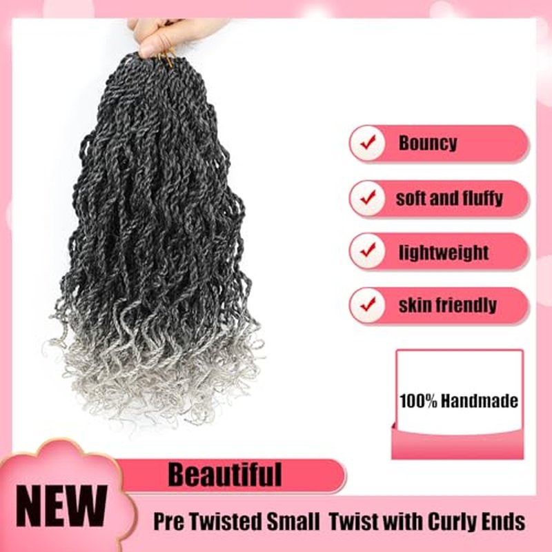 Wavy Senegalese Twist Crochet Hair For Black Women 8 Inch 10 Packs Senegalese Twist Braiding Hair Crochet Twists Pre Looped Twist Crochet Hair Curly Crochet Twist Hair With Curly Ends(1B#)