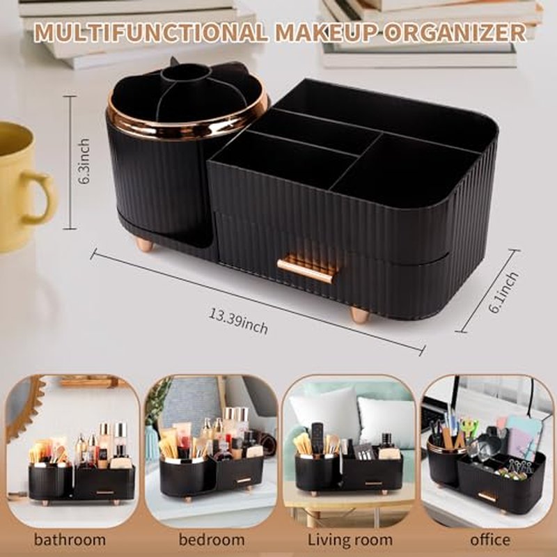 Molutsody Makeup Organizer for Vanity, Cosmetic Display Case with Drawers, Fits Makeup, Skincare Products, Brushes, Lipsticks, and Other Accessories, Versatile Storage Solution (Black)