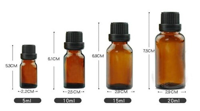 6Pcs Amber Glass Essential Oil Bottles with Orifice Reducer and Black Cap Empty Cosmetic Perfume Aromatherapy Storage Container Vial Pots Portable Refillable size 20ml/0.67oz