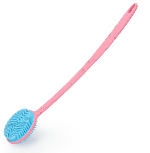 VWMYQ Silicone Back Scrubber for Shower, 17in Lengthen Long Handle Body Brush, Double Sided Shower Brush for Shower Exfoliating and Massage Can Produce Rich Foam, Long Handle Back Scrubber for Men