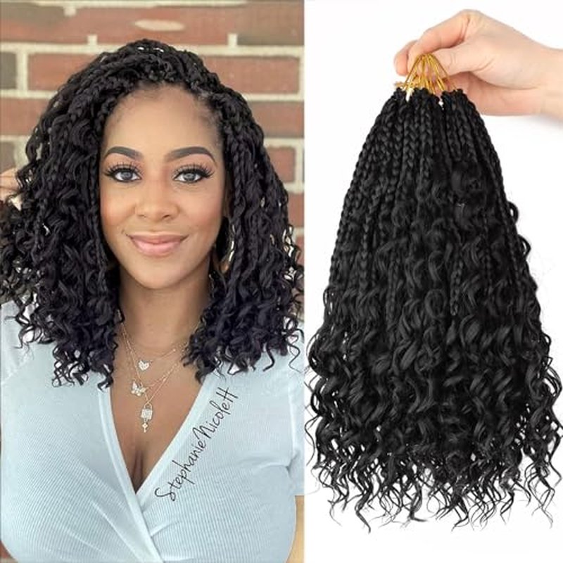 14 Inch Goddess Box Braids Crochet Hair for Black Women 8 Packs Crochet Box Braids Pre-looped Boho Box Braids Crochet Braids Synthetic Braiding Hair Extension #2