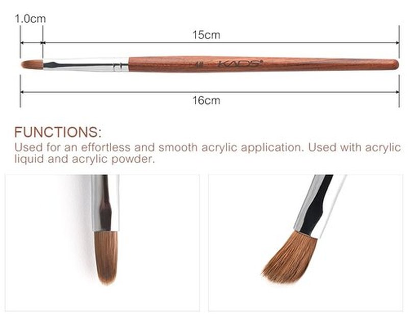 KADS Pure Kolinsky Hair Bristles Acrylic Nail Brush Oval Crimped Shaped Redwood Handle Professional Salon Quality (4#)