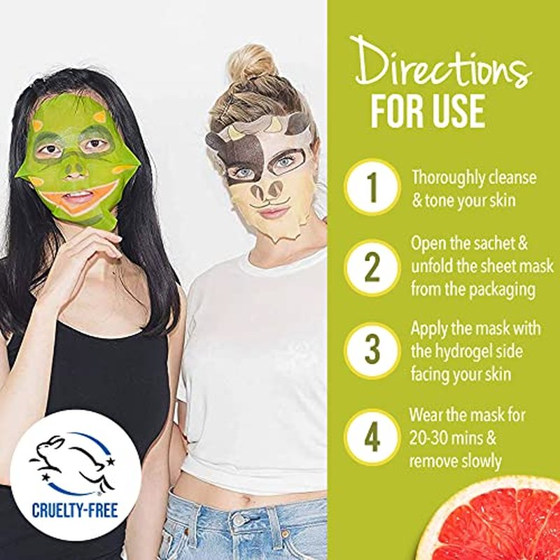 masque BAR Pretty Animalz Facial Sheet Mask, Fun and Unique Sheet Masks with Animal Character Prints, Hydrating and Soothing Korean Facial Mask, Nourishing & Exfoliating Skin Care, Pack of 6