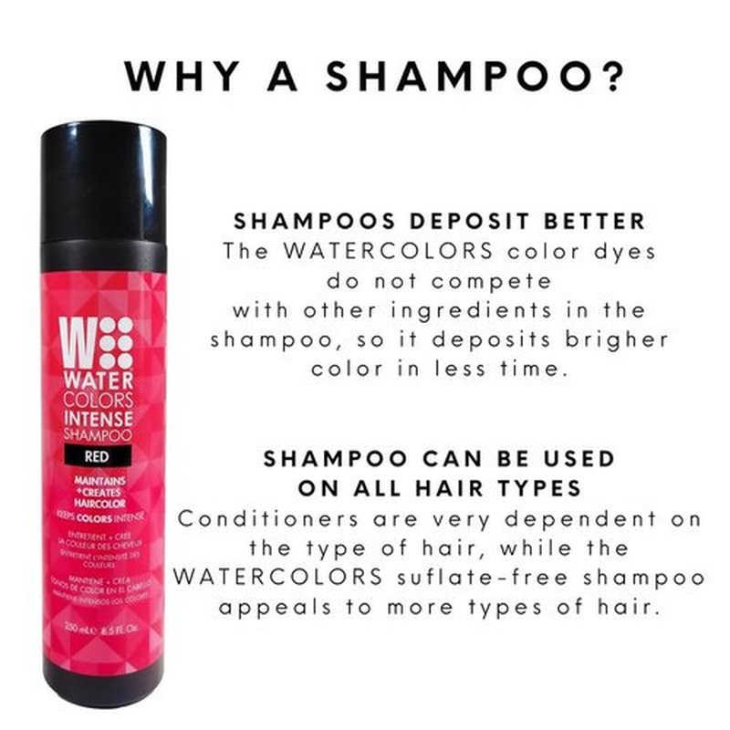 Watercolors Intense Color Depositing Shampoo, Semi Permanent Hair Color 8.5 fl oz - RED