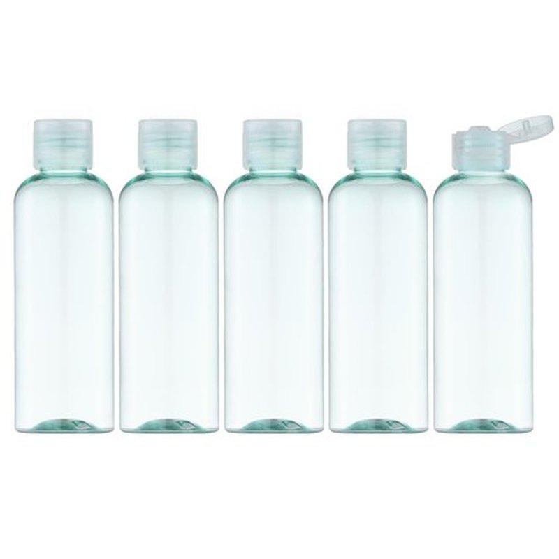LISAPACK 3.4Oz Travel Bottles with Flip Cap (5 Pcs) Empty Dispenser Container for Travel Size Cosmetics (100ml, Light Green)