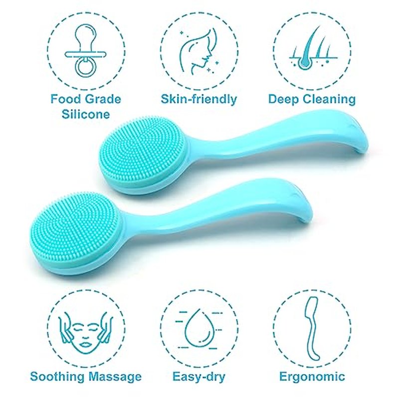 HINZIC 2 Pack Silicone Manual Facial Cleansing Brush, Skin Friendly Waterproof Face Cleaning Scrubber Exfoliator Cleanser for Blackheads Whiteheads Makeup Residues Removal- Blue
