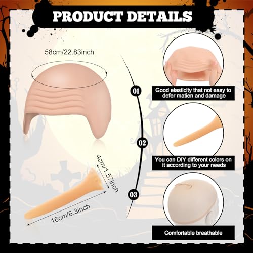Syhood 3 PCS Bald Cap Makeup Kit - Latex Wig Caps, Long Fake Nose Accessories for Men Women Adults Teens - Fairy Tale Costumes for Cosplay (Nude Color, Classic)