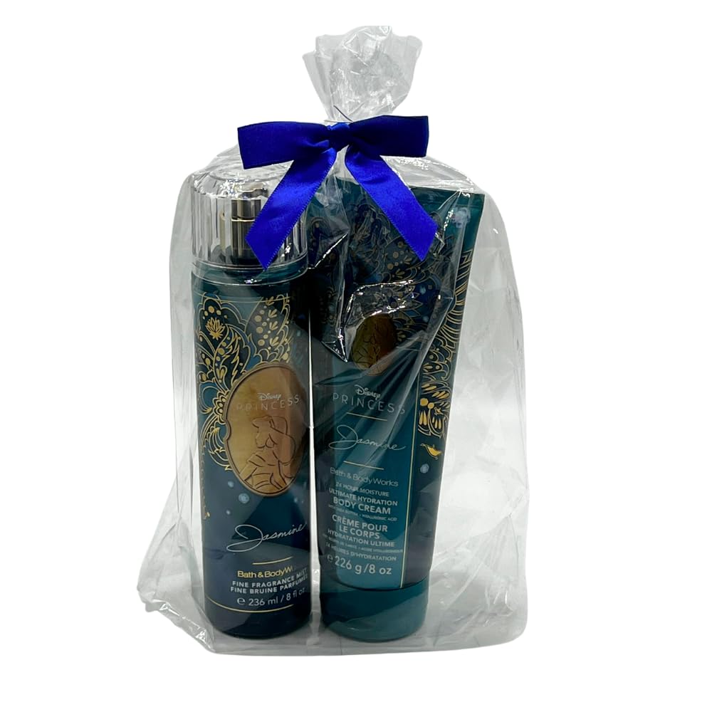 Bath & Body Works PRINCESS COLLECTION Fine Fragrance Mist & Ultimate Hydration Body Cream 2-piece Gift Set with a Bow for Holidays - Full Size – Limited Edition (Jasmine)