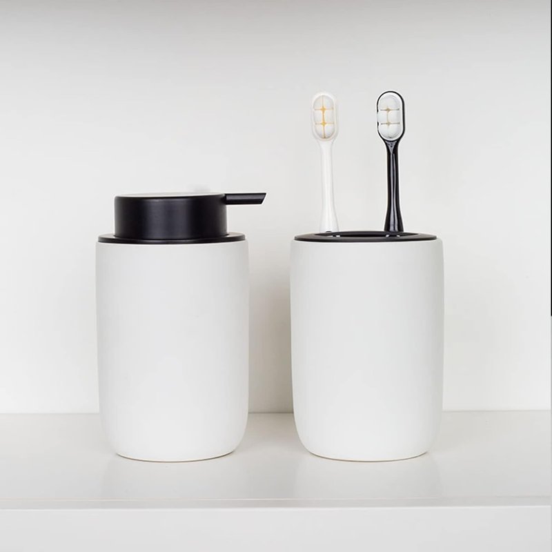 Foaming Soap Dispenser - Thick Ceramic Liquid Pump Bottle Set | 2 Pack White for Bathroom & Kitchen
