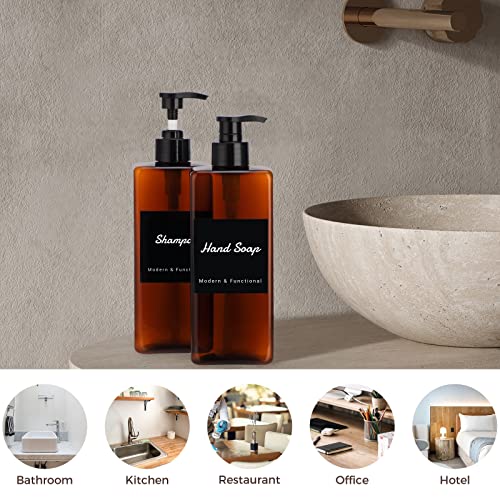 Suream Amber Shampoo and Conditioner Dispenser with Black Plastic Pump, 16.9oz Refillable Shower Bottle for Bathroom, Empty Container for Body Wash, Hand Soap, Lotion, Massage Oil