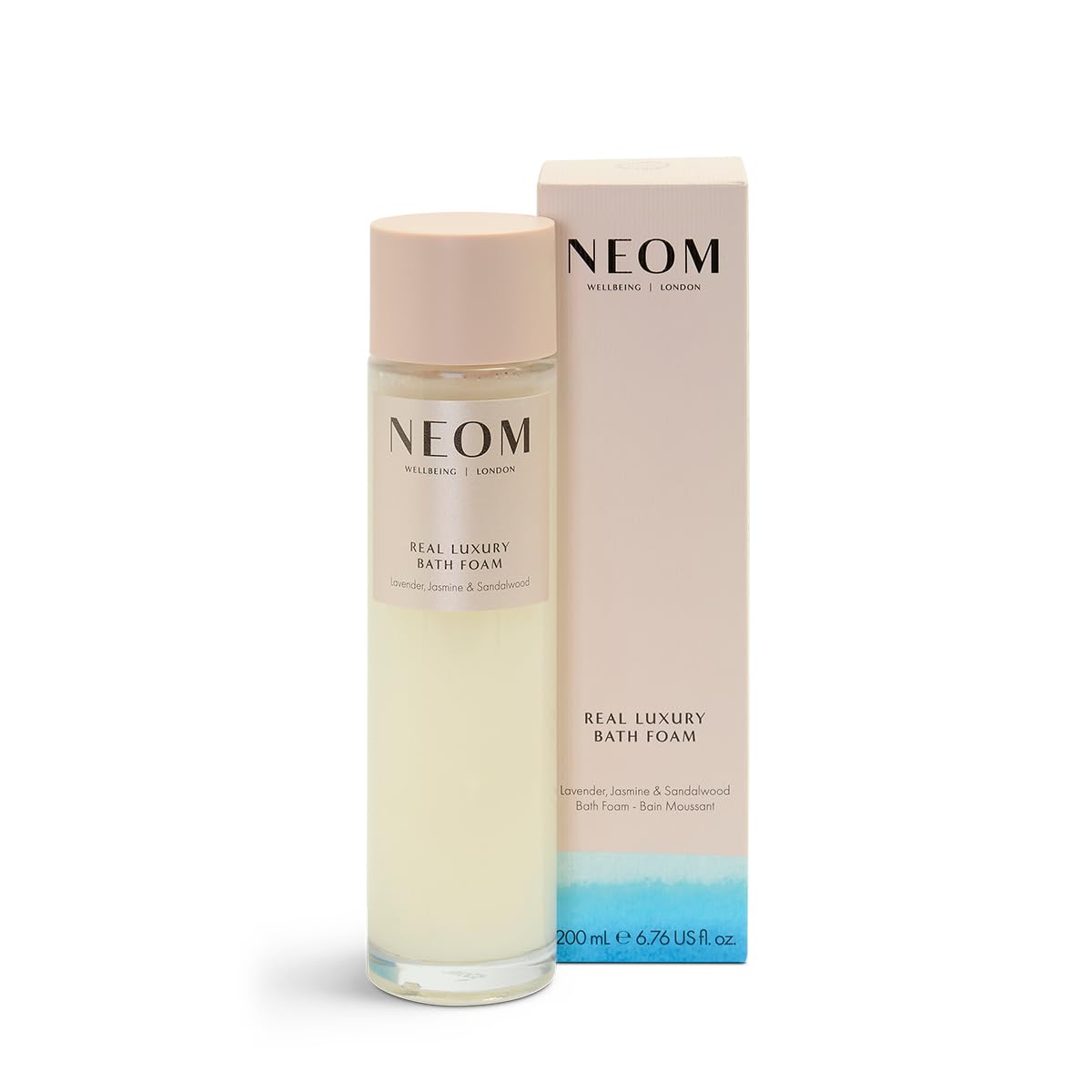 NEOM Real Luxury Bath Foam, 6.76 fl oz | Lavender, Jasmine & Rosewood | Coconut & Almond Oil| 100% Natural Fragrance | Essential Oil | Scent to De-Stress| Vegan & Cruelty Free