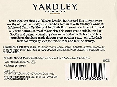 Yardley Oatmeal and Almond Naturally Moisturizing Bath Bar (Pack of 20)