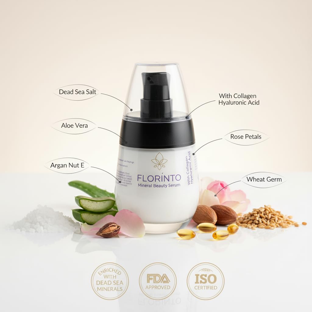 FLORÍNTO Mineral Beauty Serum – Hydrating & Firming Facial Serum with Dead Sea Minerals, Collagen & Argan Oil – Brightening & Moisturizing Skincare for All Skin Types