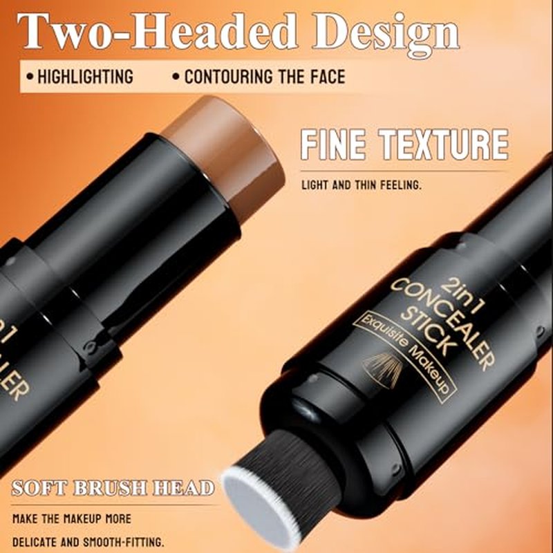 Cream Contour Stick, Multi-Use Bronzer Stick with Brush, Highlighter Blush Stick for Natural Foundation Makeup, New Updated Moisturizer Highlighter and Bronzer Stick, Face Contour Concealer Makeup 05