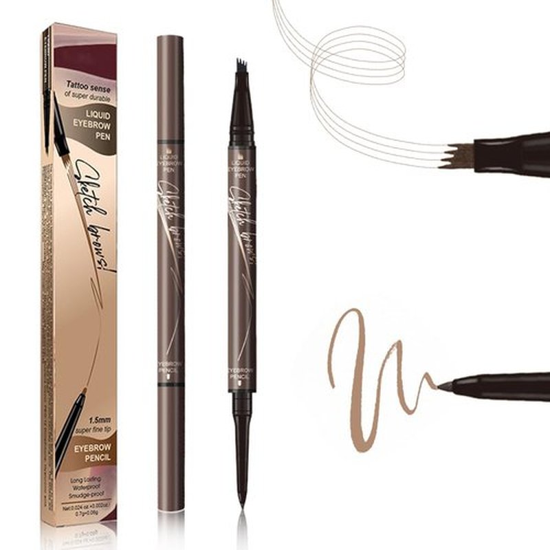 2 in 1 Eyebrow Pencil, 2024 Upgrade Magic Eyebrow Tattoo Pencil 4 Fork Tip, Waterproof Eyebrow Pen Microblading Eyebrow Pencil Natural Fine Stroke Eyebrow Pen (Dark Brown)