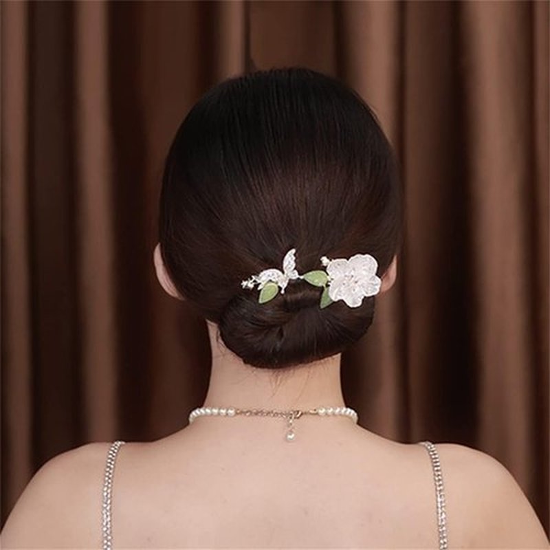 Ins Style Elegant Lazy Hair Curler, French Twist Hair Bun Maker, Lazy Flower Hairpin,Rhinestone Hand-Embroidered Flower Hair Accessory (Peach Blossom)