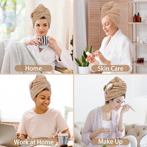 WSLFOKIDA Hair Towel, 2 Packs for Wet Hair, Hair Drying Towels, Ultra Absorbent Twist Hair, for Drying Long & Thick Hair (Brown)