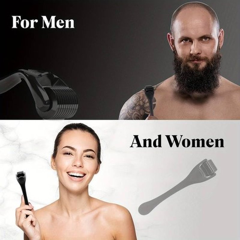 Derma Roller For Face Hair Beard，Scalp Derma Roller， Beard Microneedle Roller，Personal Use Microneedling Roller Microdermabrasion Cosmetic Beauty Instrument Self-Care Gifts For Men Women(Black O.5)