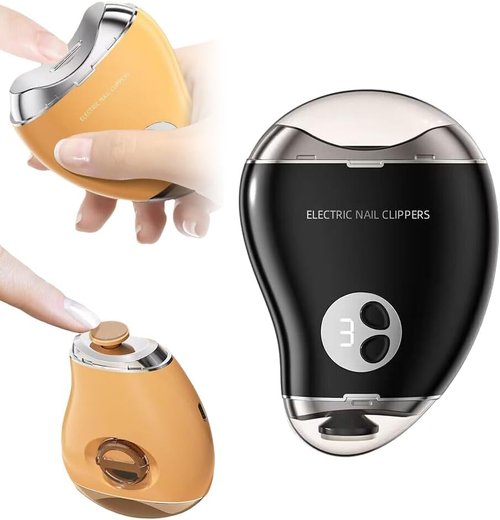2 in 1 Electric Polishing Automatic Nail Clippers with LED Light,Electric Nail Clipper,Safe Fingernail & Toenail Clippers 3-Speed Automatic Nail Trimmer for Kids, Adults, Elderly (Black)