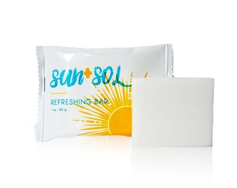 World Amenities Sun + Sol Bulk Refreshing Soap Bar With Warm Coconut & Vanilla Fragrances, Sachet Wrapped Travel Size Toiletries, Mini Hotel Amenities, 1 oz, 100 Count