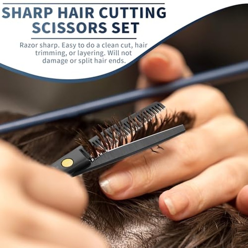 PURPLEBIRD Hair Cutting Scissors Kit, Professional Barber Scissors Hairdressing Shears Set with Stainless Steel Hair Scissors Thinning Scissors for Men Women Pet 10 Pcs Black