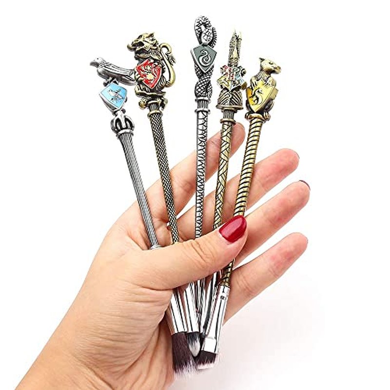 【2 Color Options】Metal Wand Gifts Makeup Brushes Set Wi-zard Wand Makeup Brushes Set Make Up Brushes for Women - Brushes Holder Pot Not Included HP_Bronze_5PCS