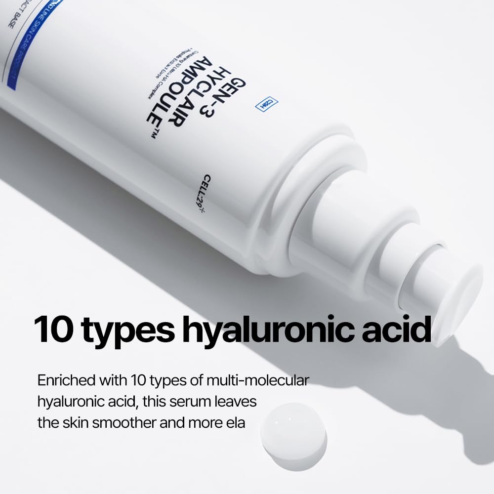 CELL29 Gen3 Hyclair Serum Ampoule 3-Layer Hyaluronic Acid 10 Species Acne Treatment Daily Face Moisturizer Propolis & Collagen 100-Hour Long-Lasting Formula All Skin Types Glass Skin Korean 3.38 Fl.oz