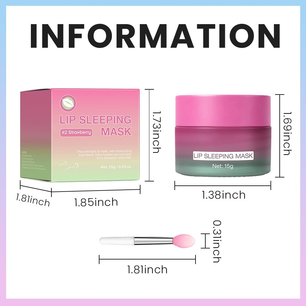 FeiCuiYun Lip Sleeping Mask, Moisturization and Antioxidants, Nourish, Hydrate, Flaky, Dry Lips, Includes Softapplicator Brush (06#Strawberry, 1Pcs)